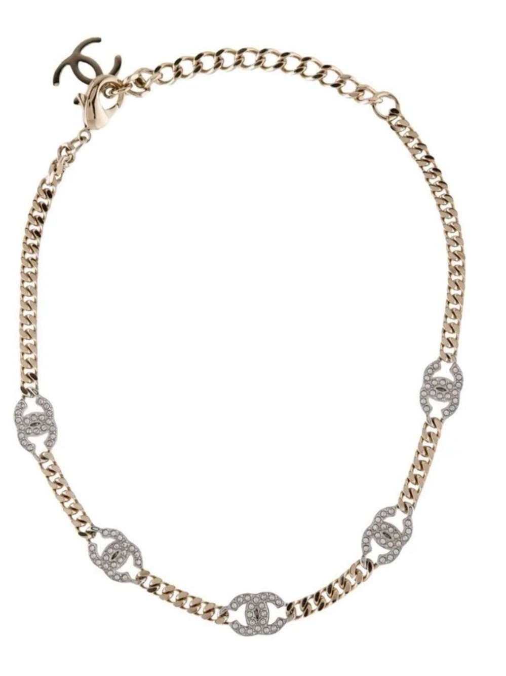 CHANEL Gold-plated Link Necklace with Crystal CC Motifs - Picture 7 of 12